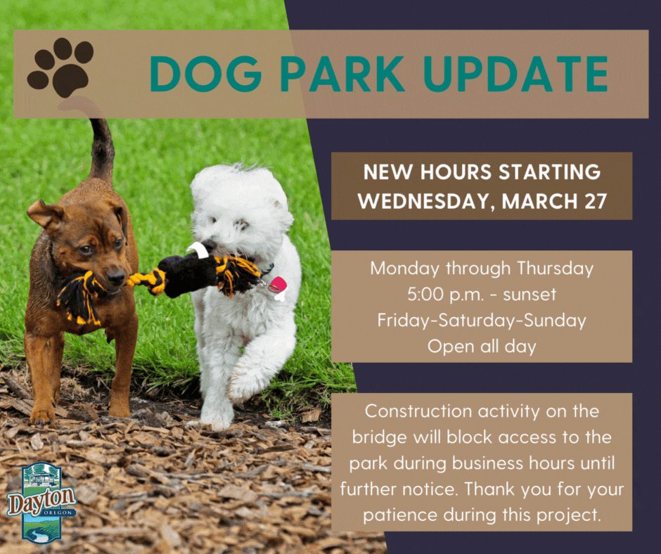 New Dog Park Hours Beginning March 27
